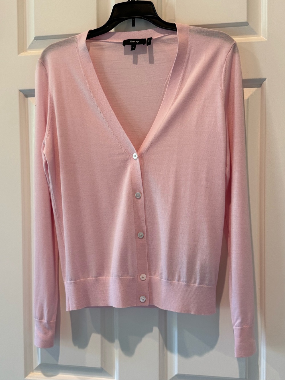 Theory V-Neck Cardigan in Regal Wool - Light Pink